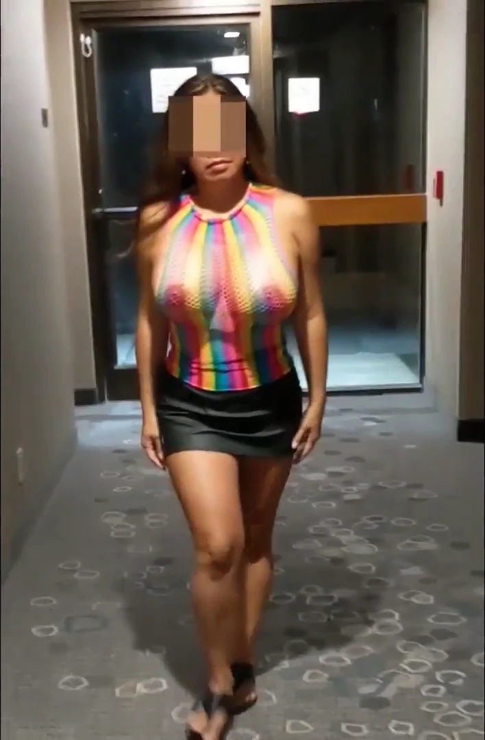 Coming back to the hotel with my BIG bimbo titties out
