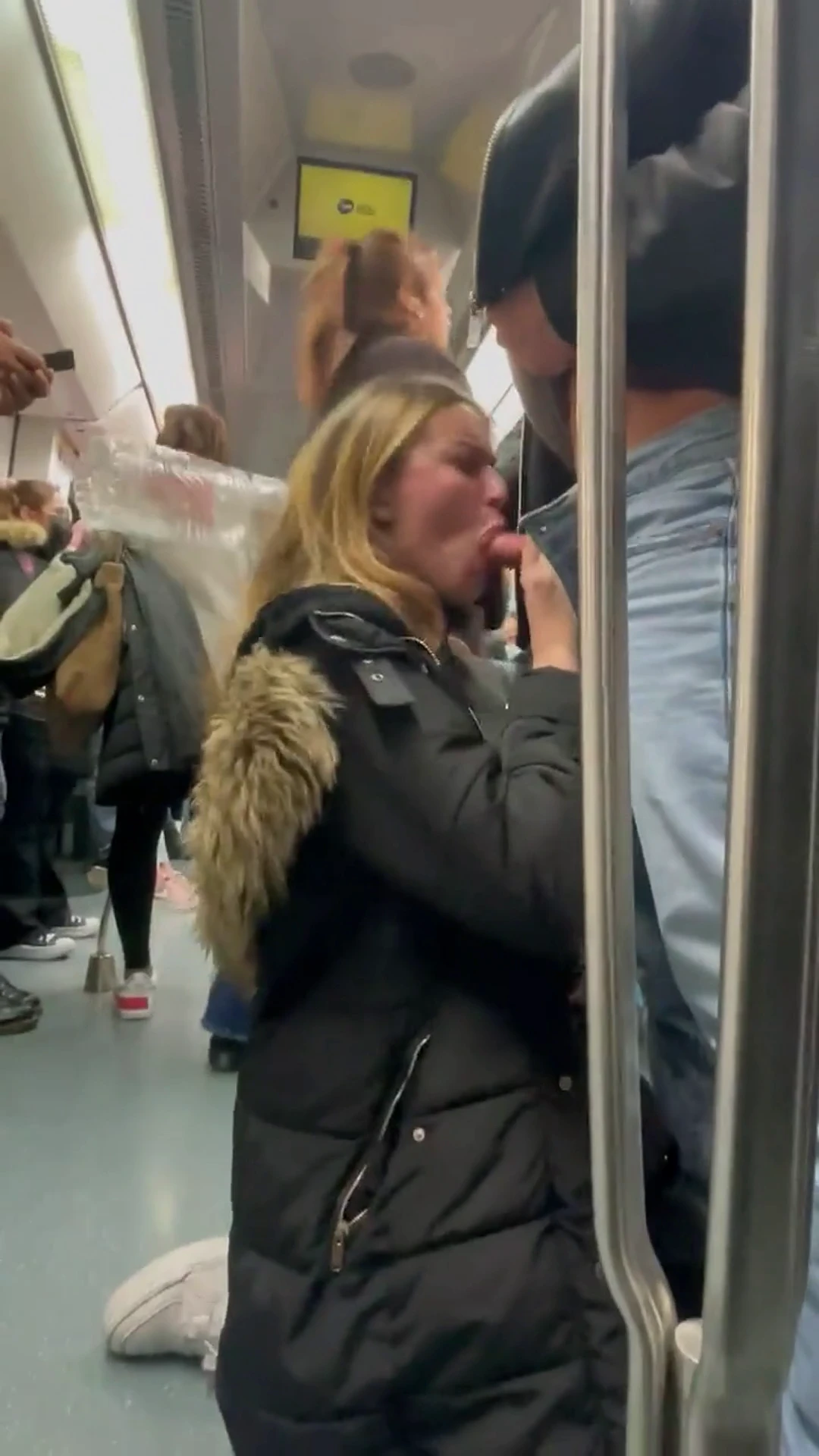 Friendly girl sucking guy on the subway