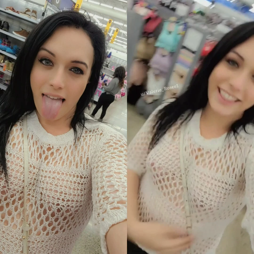 I love shopping in my see-through sweater